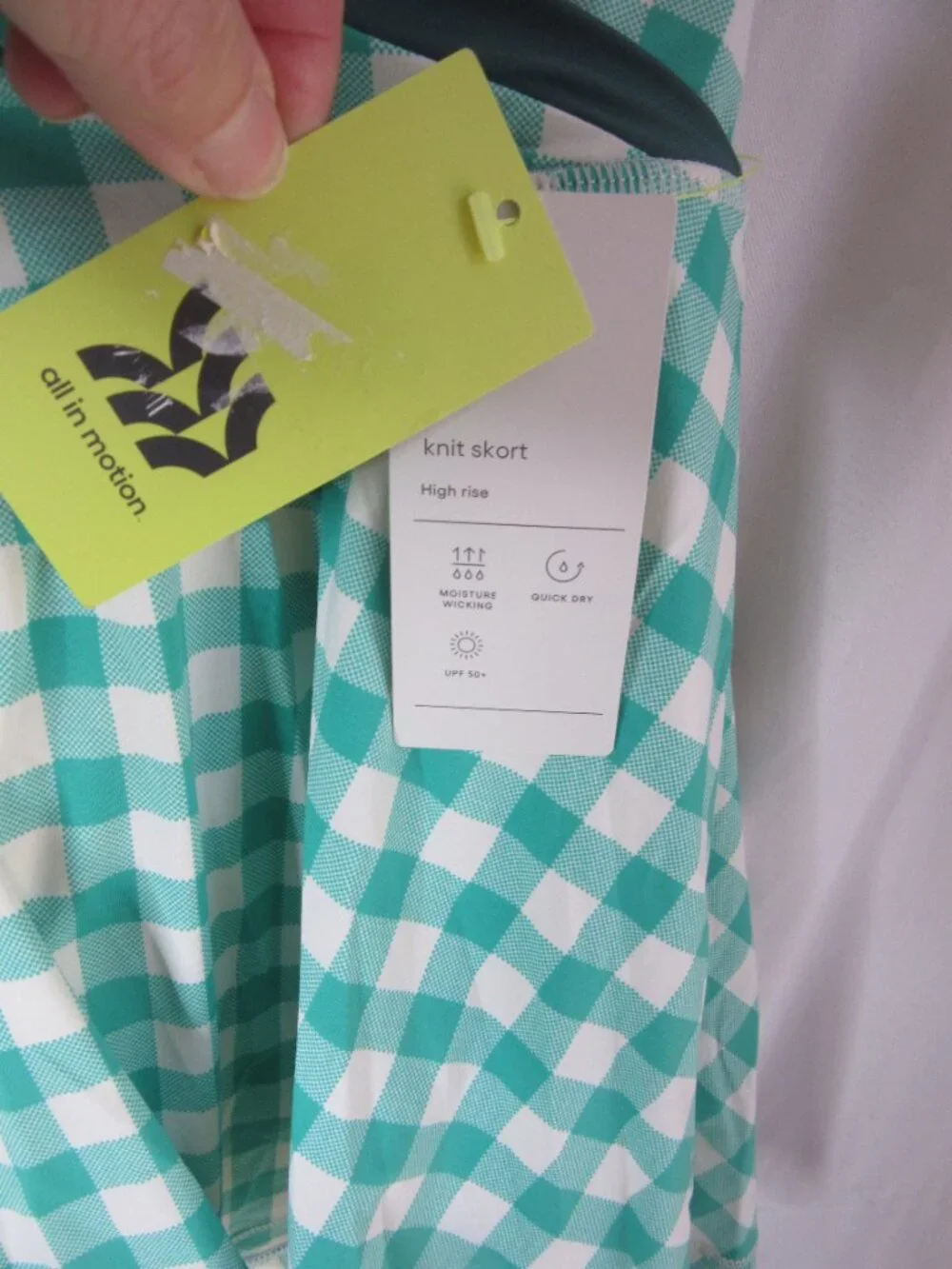 All in Motion 2 Piece Active Set Skort Halter Green White Gingham Size XS NWT